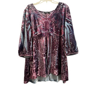 Apt 9 Vibrant 3XL Velveteen Animal Print Tunic Top Womens V-Neck Multicolor